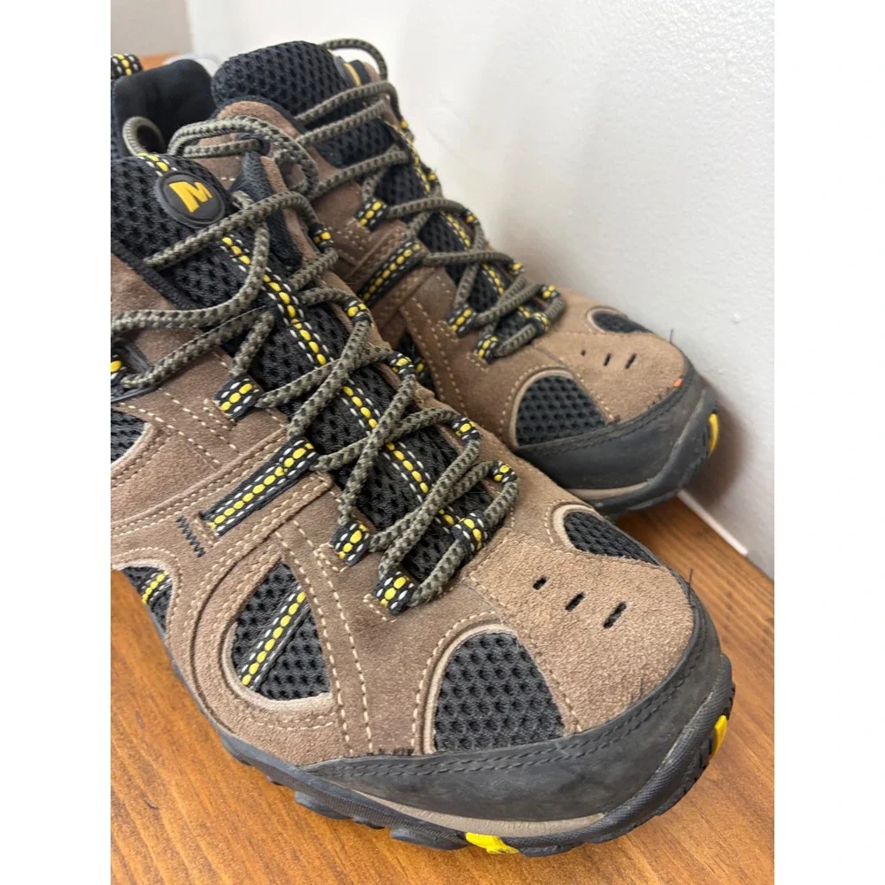 Merrell Mens Hiking Shoes Boulder Empire Yellow Suede Mesh Trail J09980 Size 10